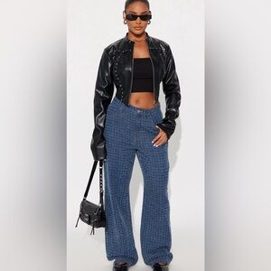 Fashion Nova Blue Wide-Leg Knit Jeans